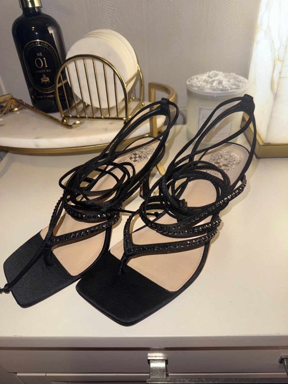Vince Camuto Black Strappy Lace-Up Heeled Sandals